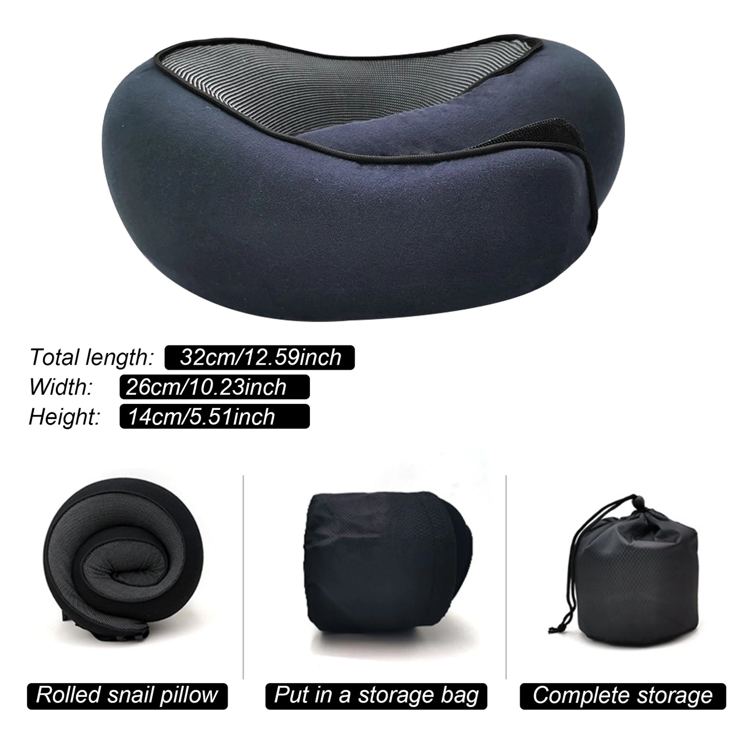 Ergonomic "Snail" Memory Foam Travel Pillow | 360° Neck Support for Flights & Long Commutes