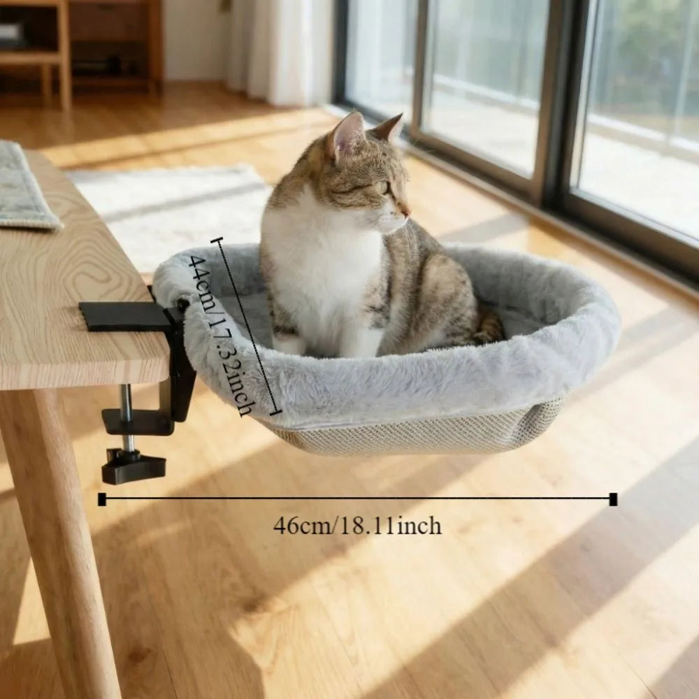 Space-Saving "Desk-Side" Cat Bed – Detachable Folding Hammock for Pet Parents