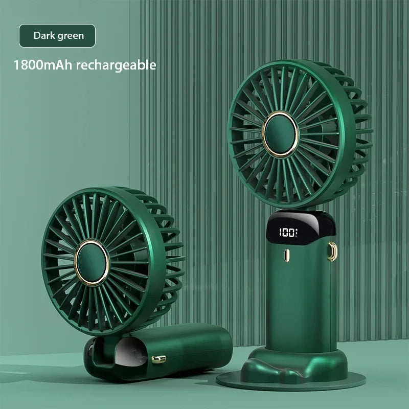 5-Speed Handheld and Neck Fan — USB Rechargeable Portable Fan with Digital Display for Travel, Office, and Outdoors