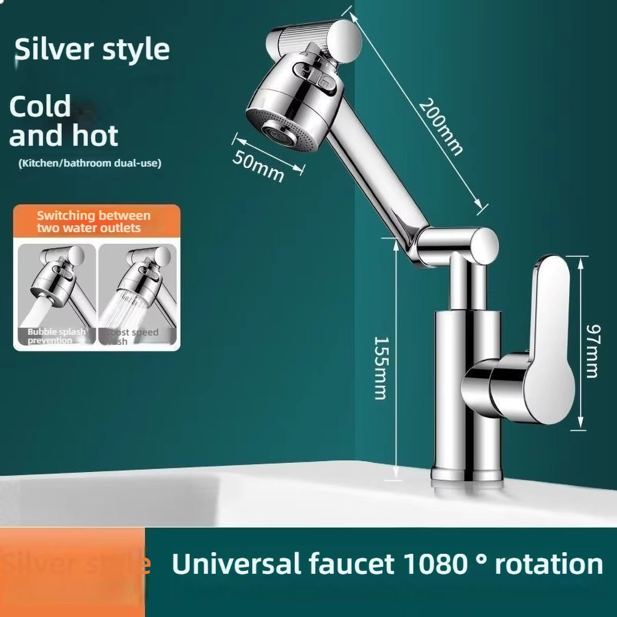 1080° Universal Swivel Robotic Arm Faucet | Splash-Proof Dual-Mode Extension Aerator