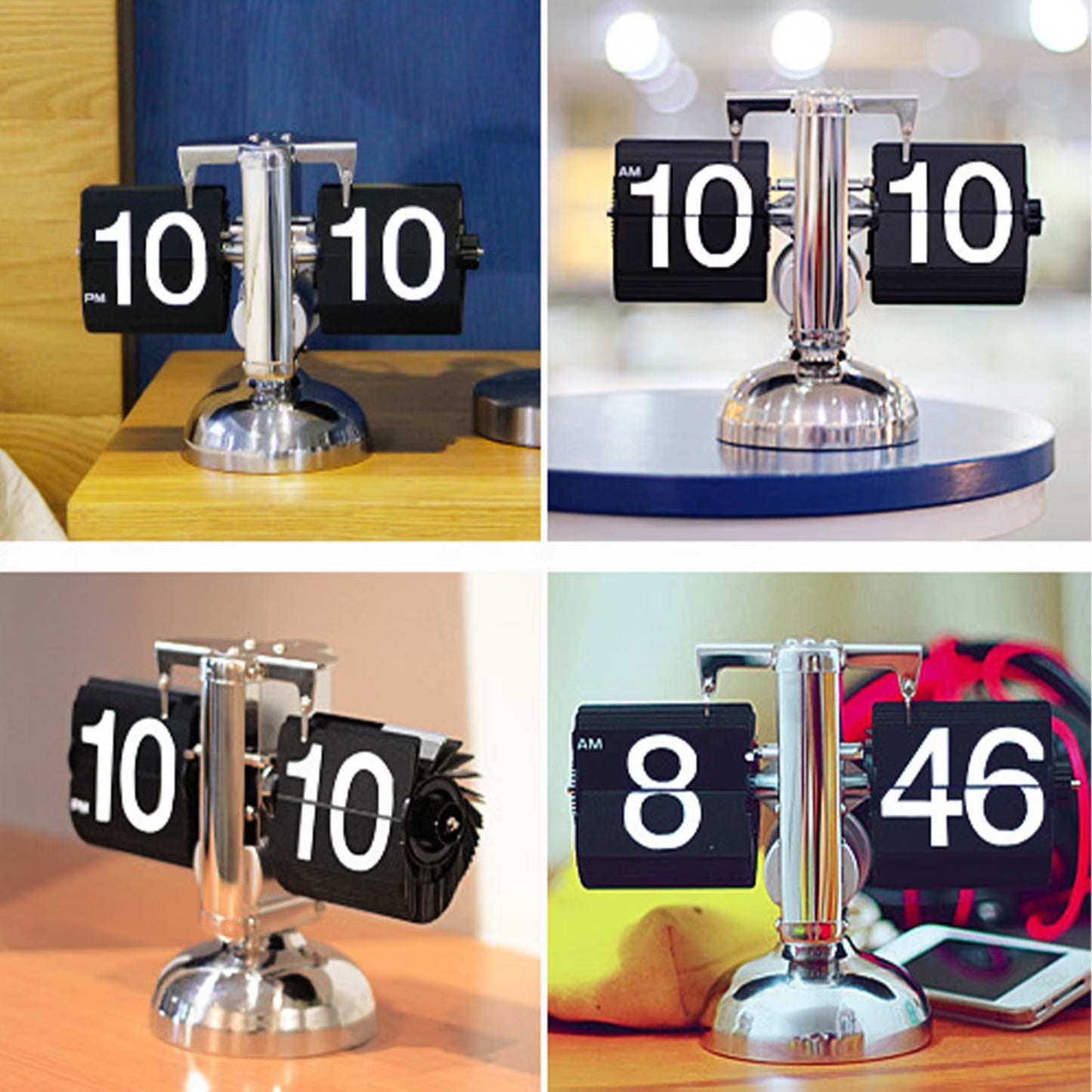 Retro Minimalist Auto-Flip Clock – Single Foot Mechanical Desk Clock