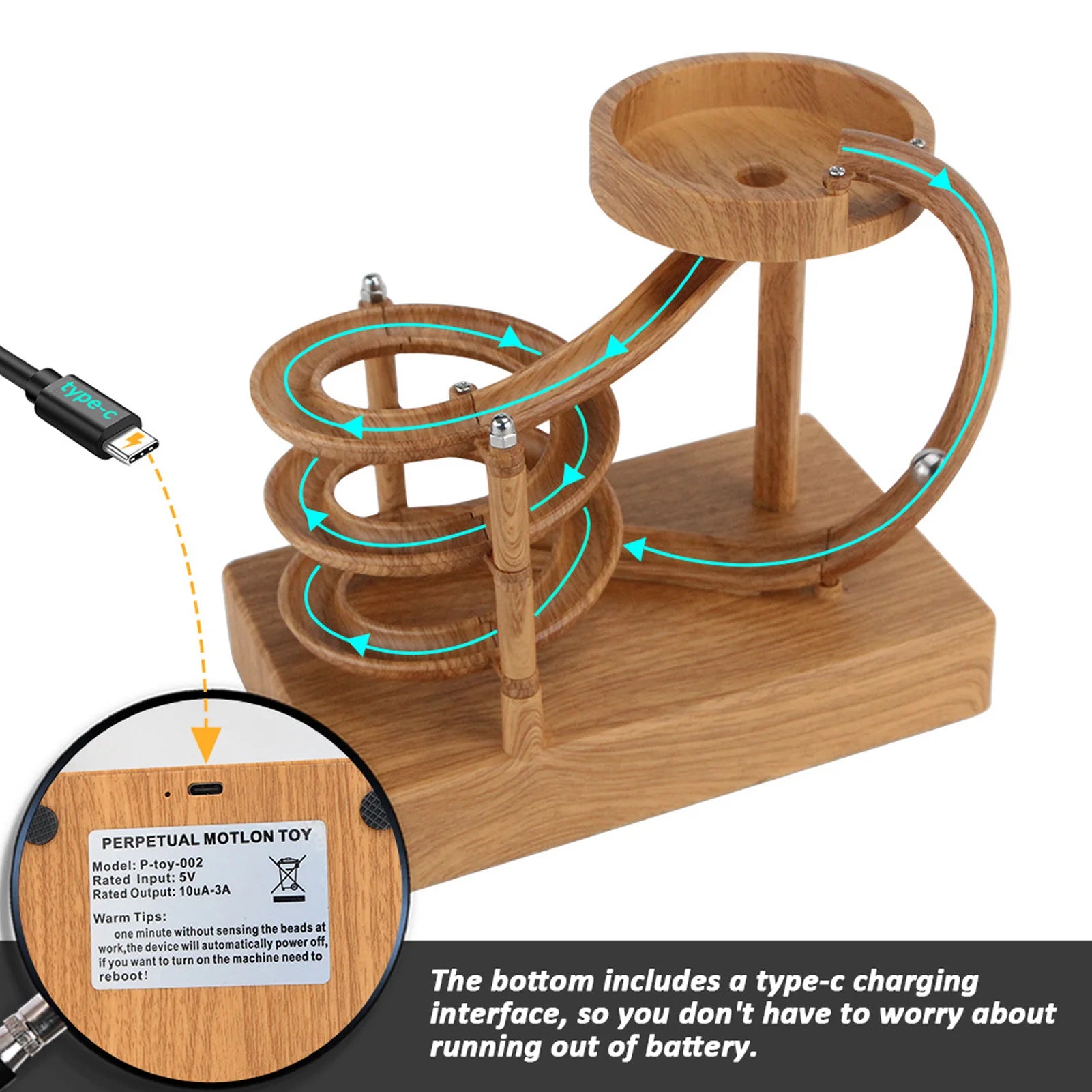 Kinetic Art Perpetual Motion Machine – Rolling Marble Desk Sculpture