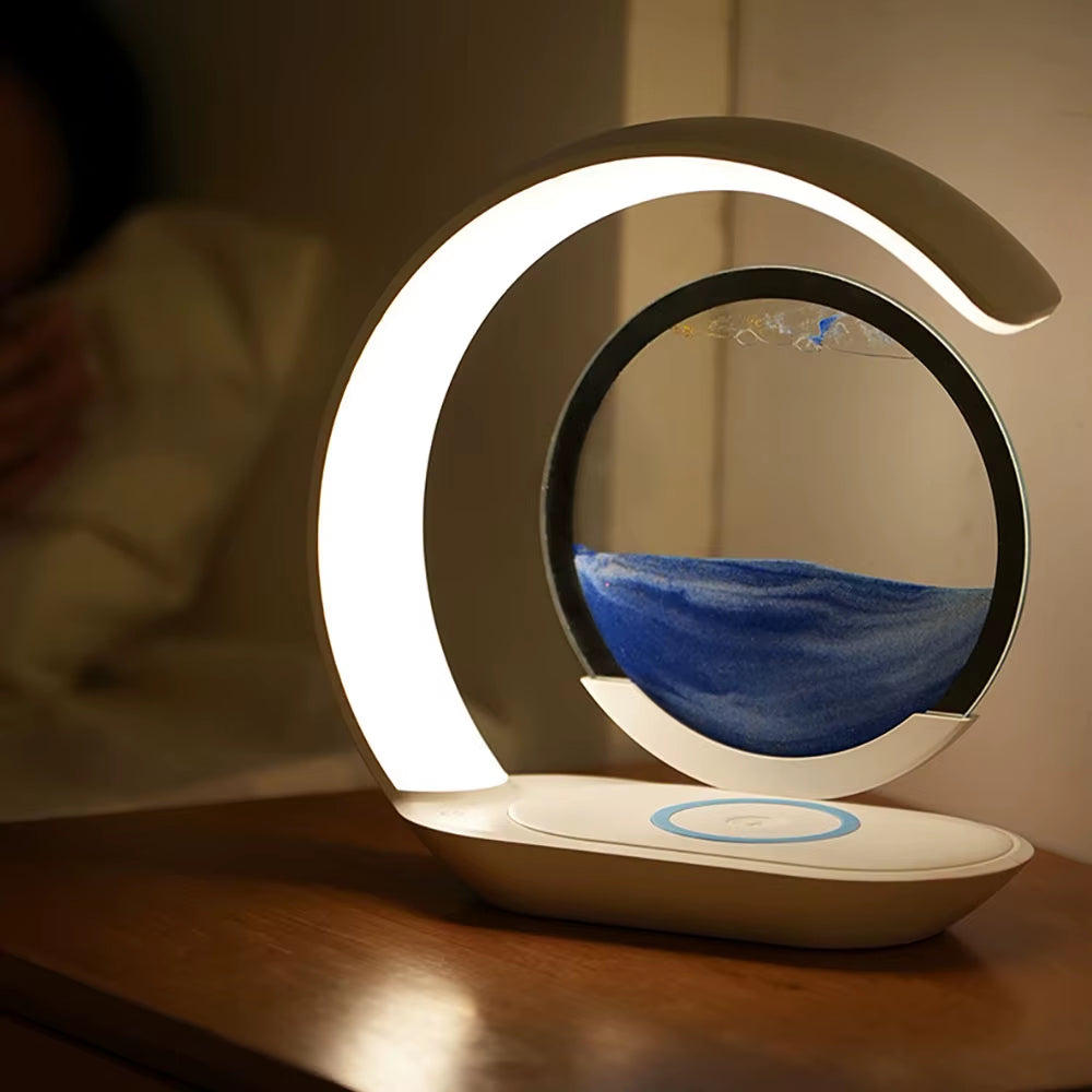Kinetic Sand Art LED Lamp with Integrated Wireless Charging Base