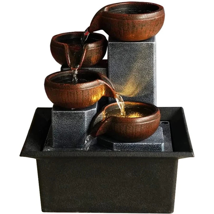 Miniature Zen Garden Tabletop Fountain – Relaxing 3-Tier LED Waterfall