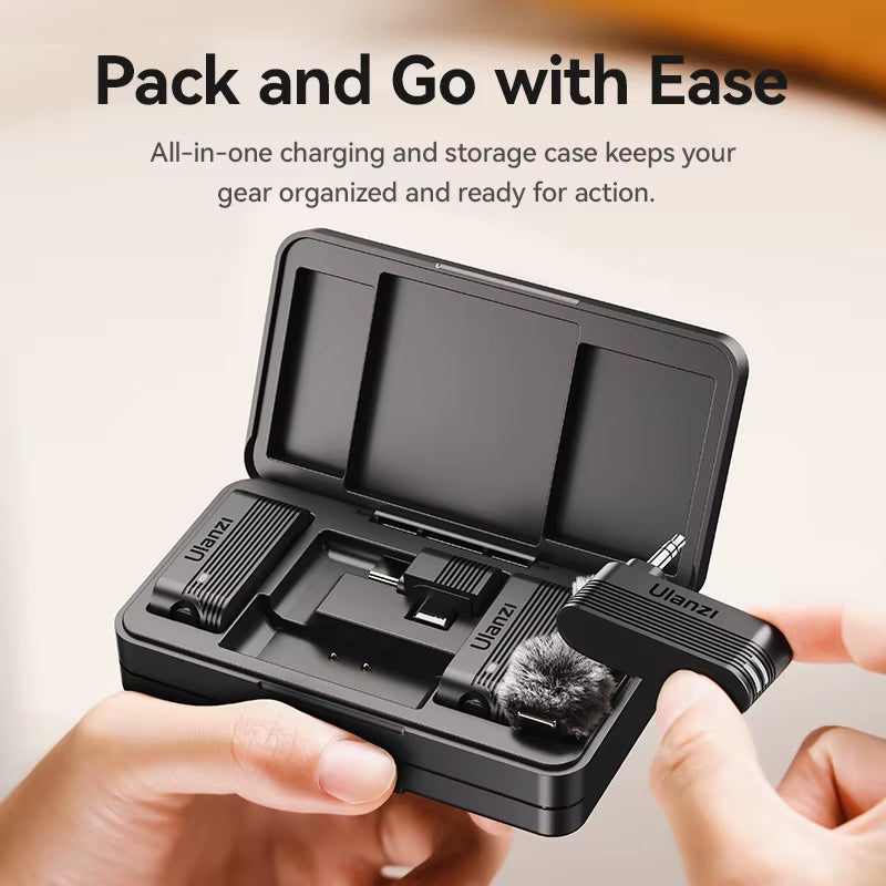 A100 Pro Wireless Lavalier Microphone | Dual-Channel Recording with Portable Charging Case