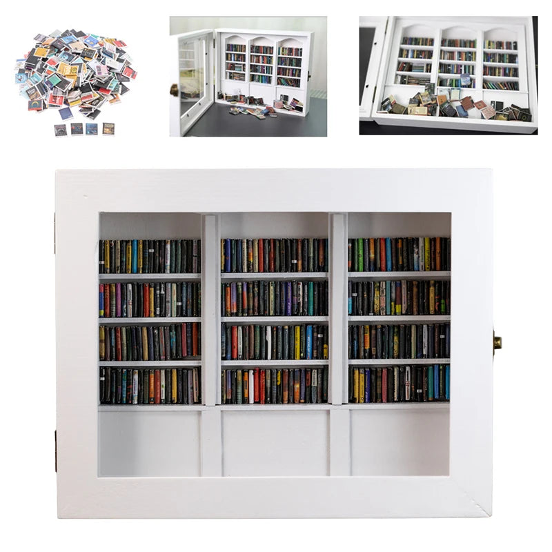 Kinetic Miniature Library – Wooden Anti-Anxiety "Shake & Sort" Bookshelf