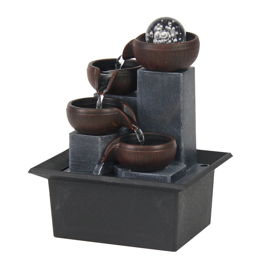 Miniature Zen Garden Tabletop Fountain – Relaxing 3-Tier LED Waterfall