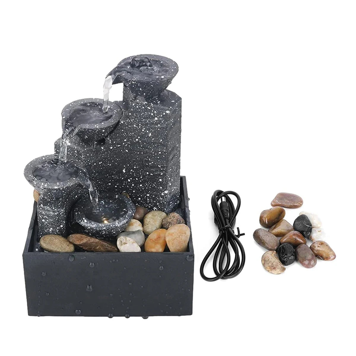 Miniature Zen Garden Tabletop Fountain – Relaxing 3-Tier LED Waterfall