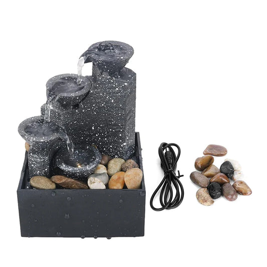 Miniature Zen Garden Tabletop Fountain – Relaxing 3-Tier LED Waterfall