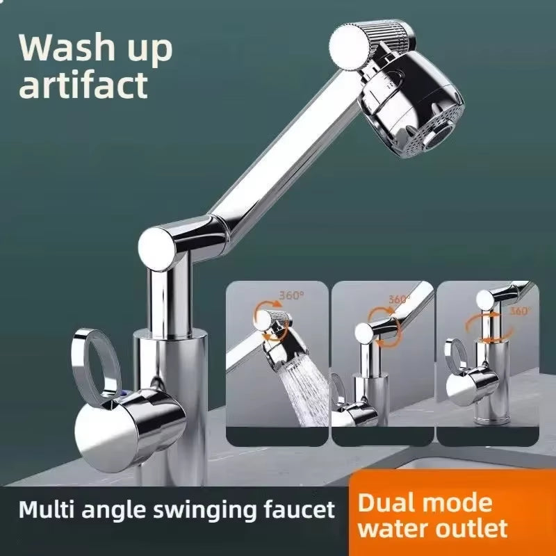 1080° Universal Swivel Robotic Arm Faucet | Splash-Proof Dual-Mode Extension Aerator