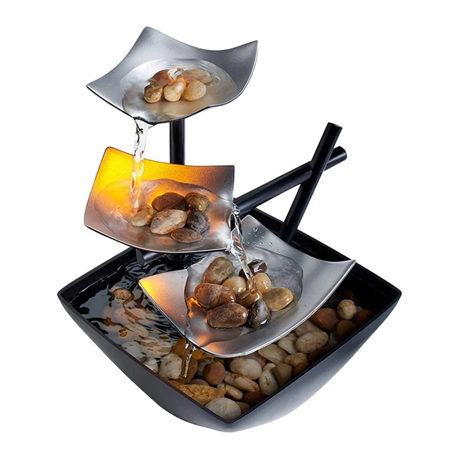 Miniature Zen Garden Tabletop Fountain – Relaxing 3-Tier LED Waterfall