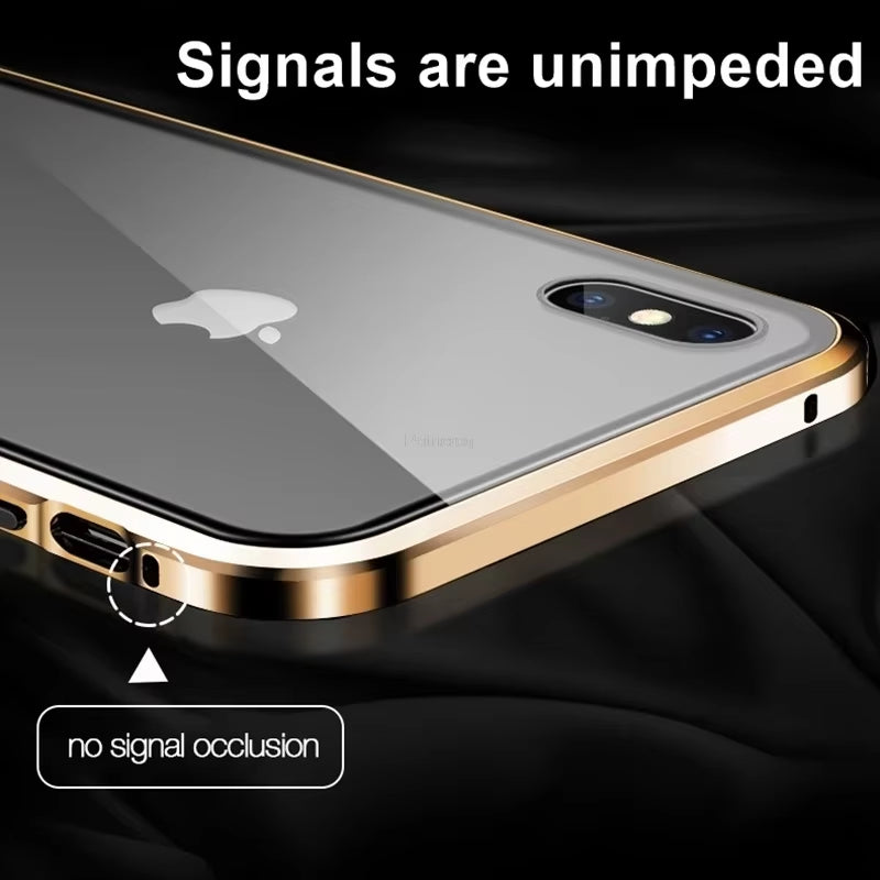 Magnetic Tempered Glass Privacy Metal Case for Iphone 15 14 13 12 XR 11 Pro MAX X 7 8 6 plus 360 Magnet Antispy Protective Cover