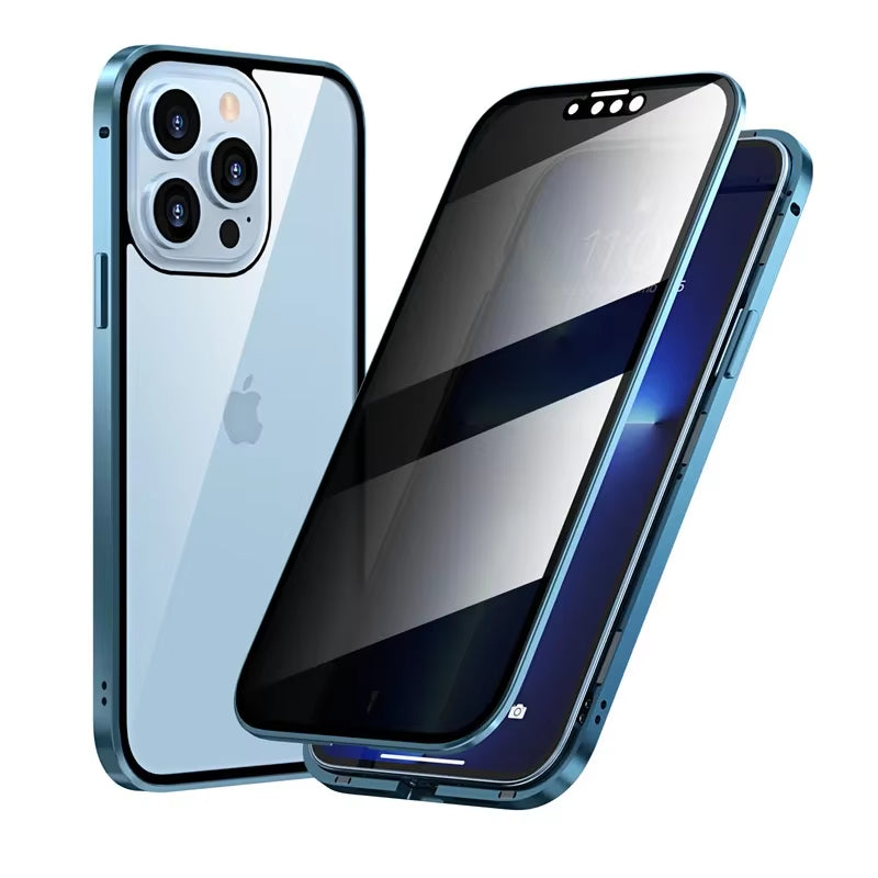 Magnetic Tempered Glass Privacy Metal Case for Iphone 15 14 13 12 XR 11 Pro MAX X 7 8 6 plus 360 Magnet Antispy Protective Cover
