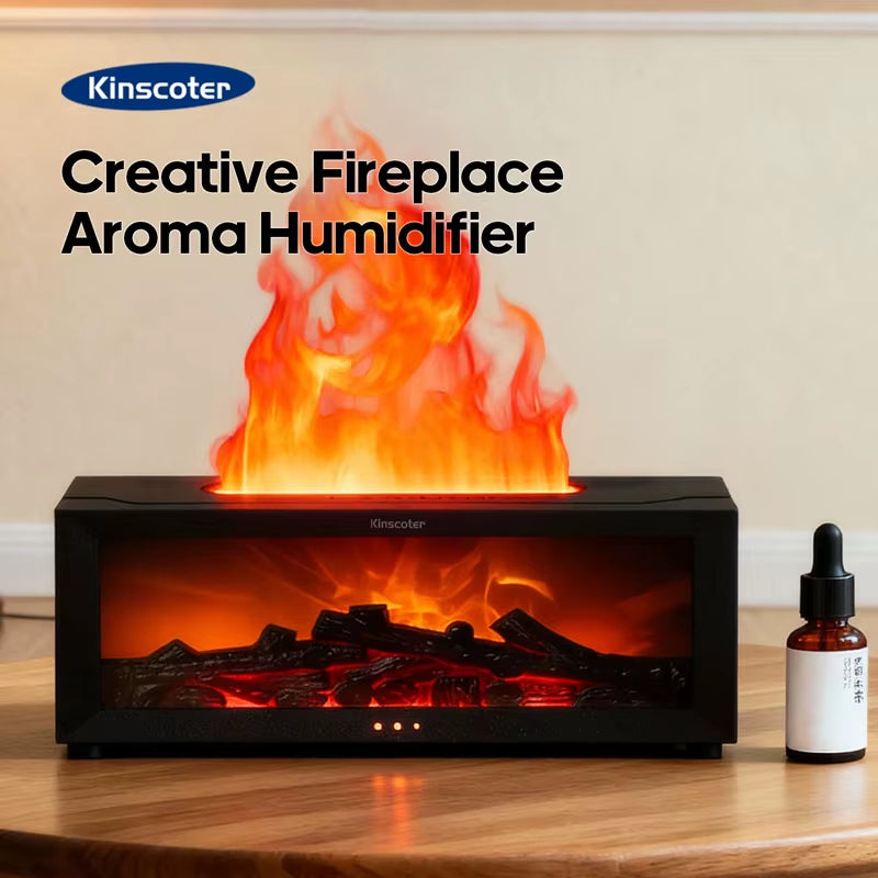 Fireplace Aroma Diffuser – Simulated Flame Ultrasonic Humidifier with Remote & Auto-Off