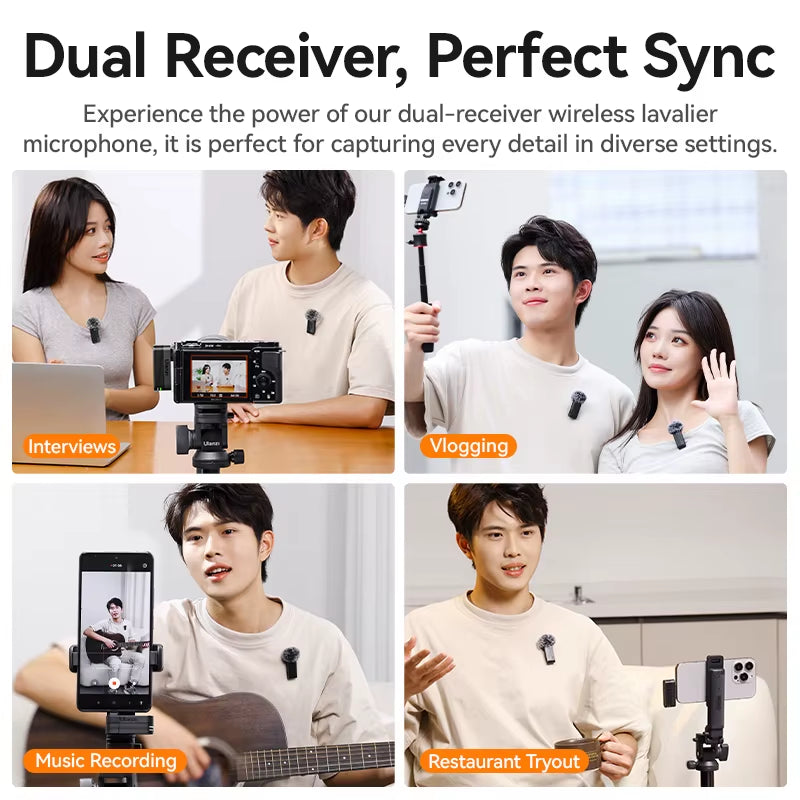 A100 Pro Wireless Lavalier Microphone | Dual-Channel Recording with Portable Charging Case