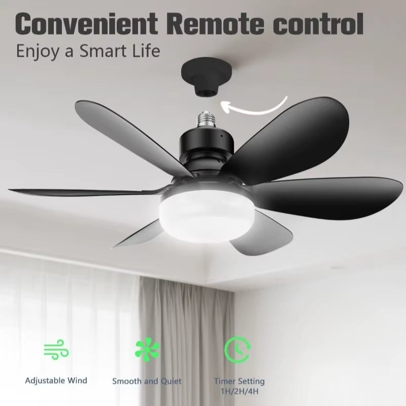 30W Smart LED Ceiling Fan Light | Remote-Controlled E27 Socket Fan with Dimmable Lighting