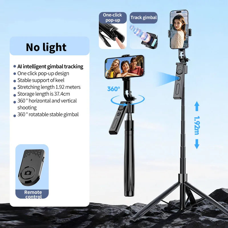 360° AI Auto-Tracking Gimbal | Foldable Smart Selfie Stick & Tripod with Motion Sensing