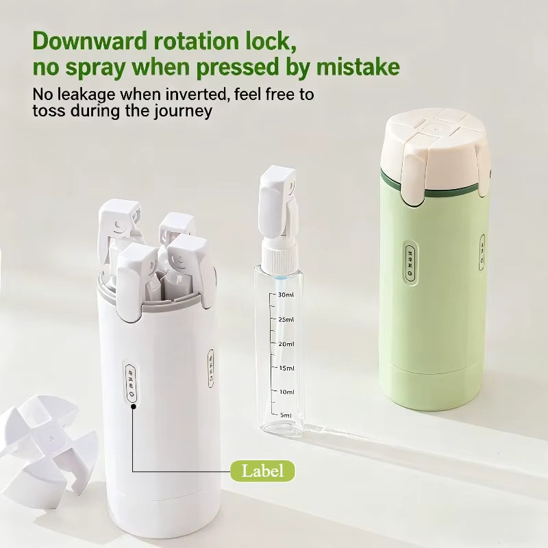 4-in-1 Minimalist Travel Dispenser Set | Leak-Proof Refillable Toiletry Organizer with Labels
