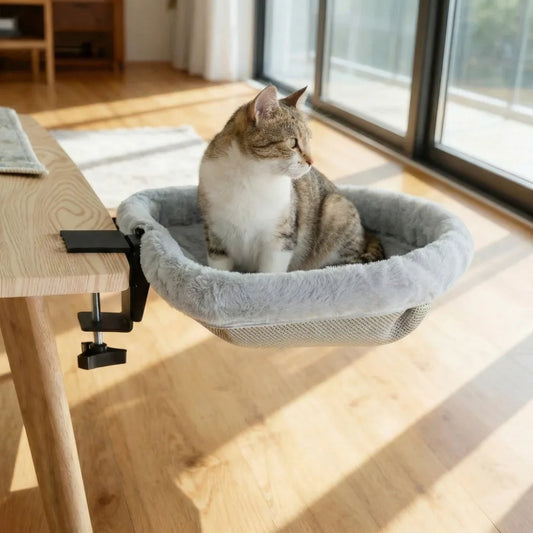 Space-Saving "Desk-Side" Cat Bed – Detachable Folding Hammock for Pet Parents
