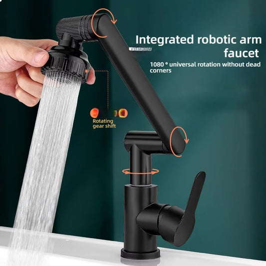 1080° Universal Swivel Robotic Arm Faucet | Splash-Proof Dual-Mode Extension Aerator
