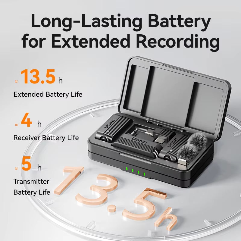A100 Pro Wireless Lavalier Microphone | Dual-Channel Recording with Portable Charging Case