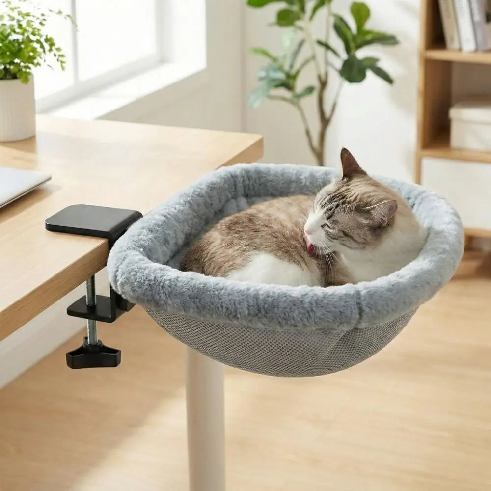 Space-Saving "Desk-Side" Cat Bed – Detachable Folding Hammock for Pet Parents