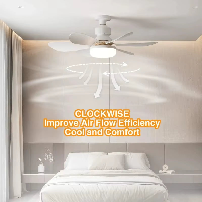 30W Smart LED Ceiling Fan Light | Remote-Controlled E27 Socket Fan with Dimmable Lighting