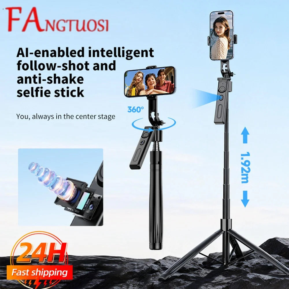 360° AI Auto-Tracking Gimbal | Foldable Smart Selfie Stick & Tripod with Motion Sensing