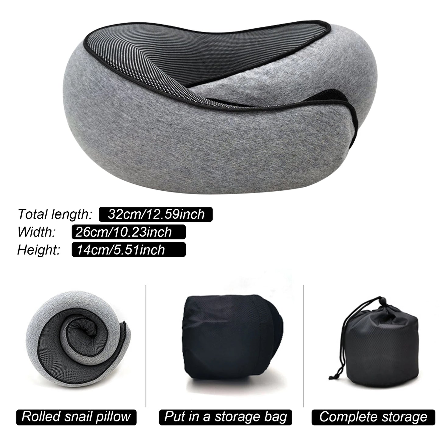 Ergonomic "Snail" Memory Foam Travel Pillow | 360° Neck Support for Flights & Long Commutes