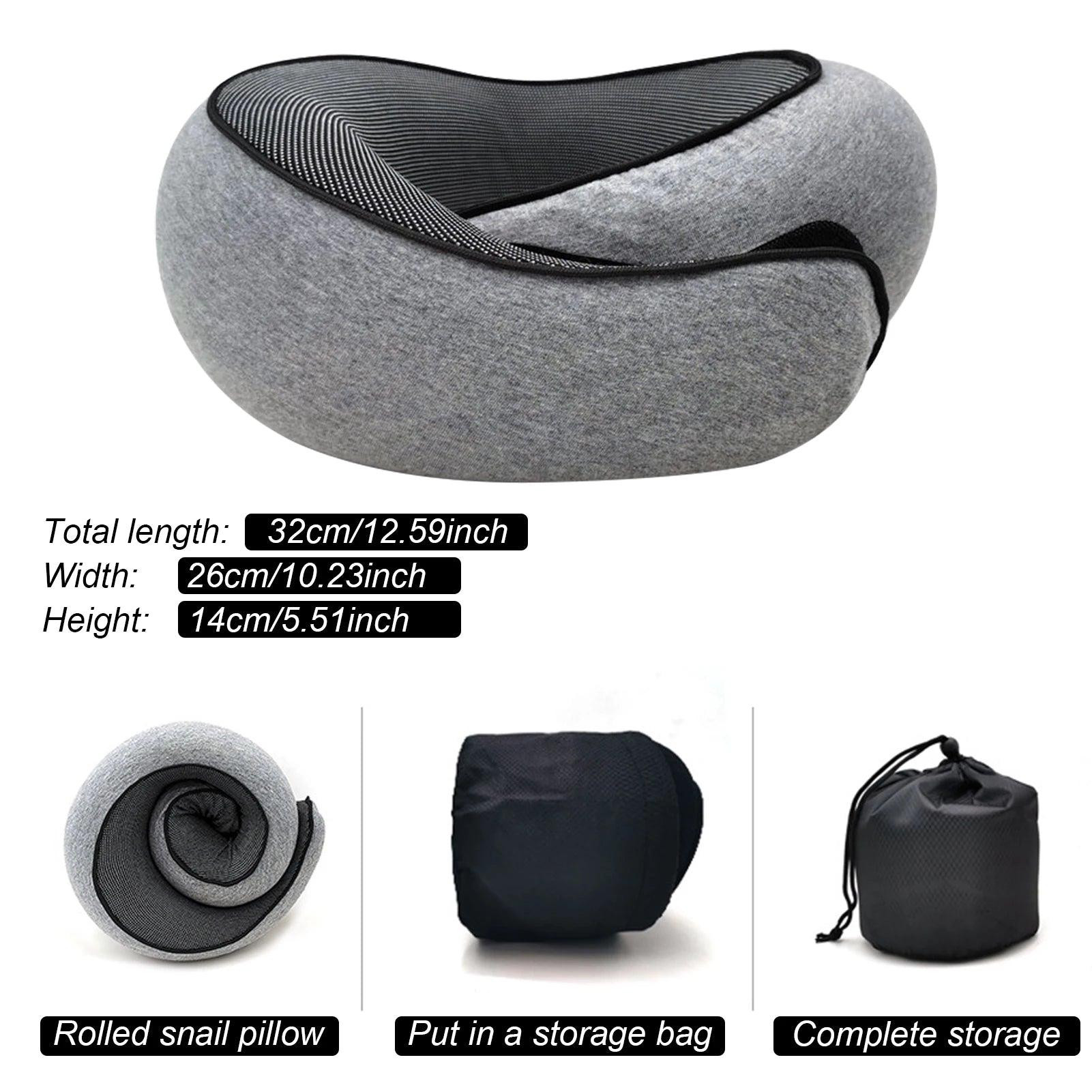 Ergonomic "Snail" Memory Foam Travel Pillow | 360° Neck Support for Flights & Long Commutes