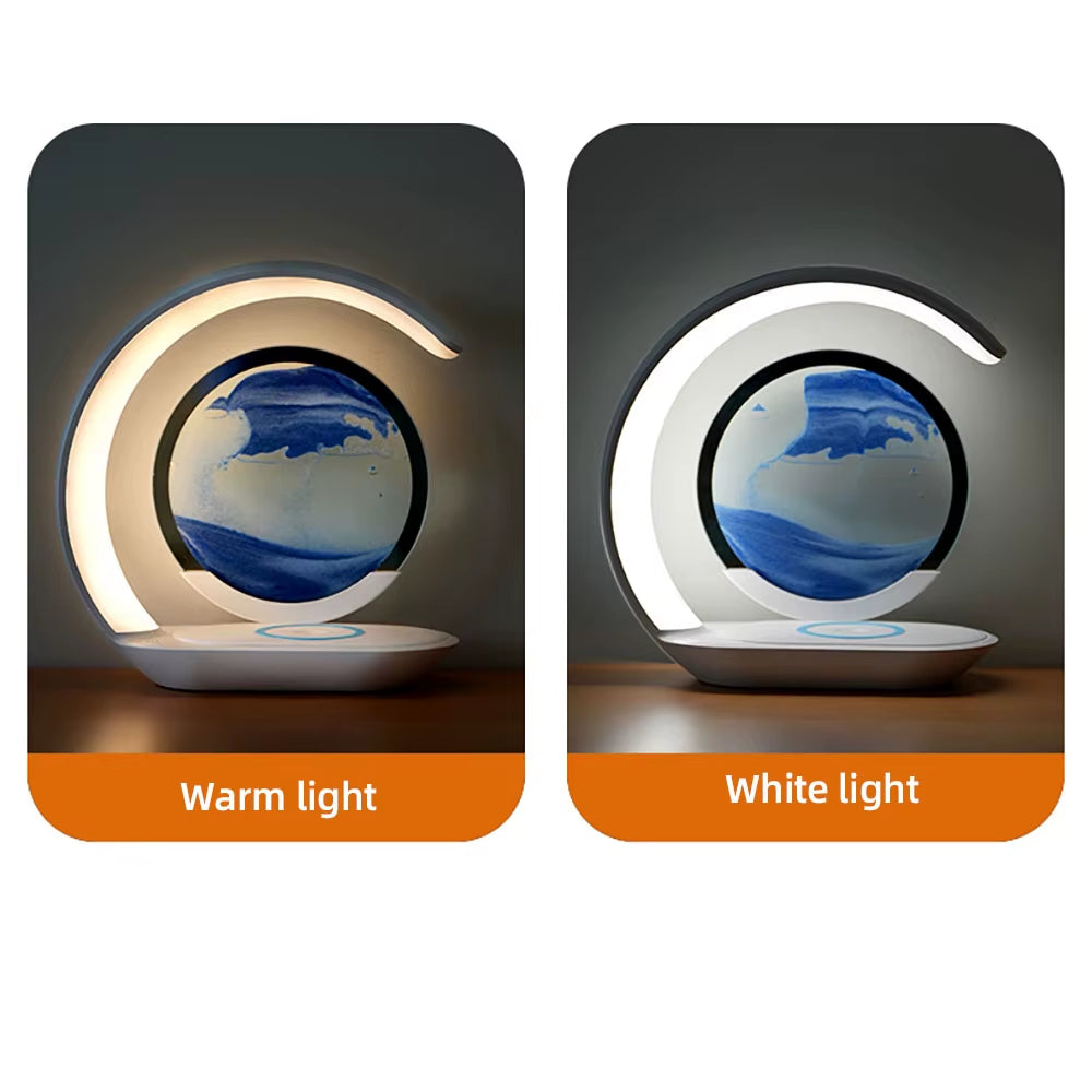Kinetic Sand Art LED Lamp with Integrated Wireless Charging Base