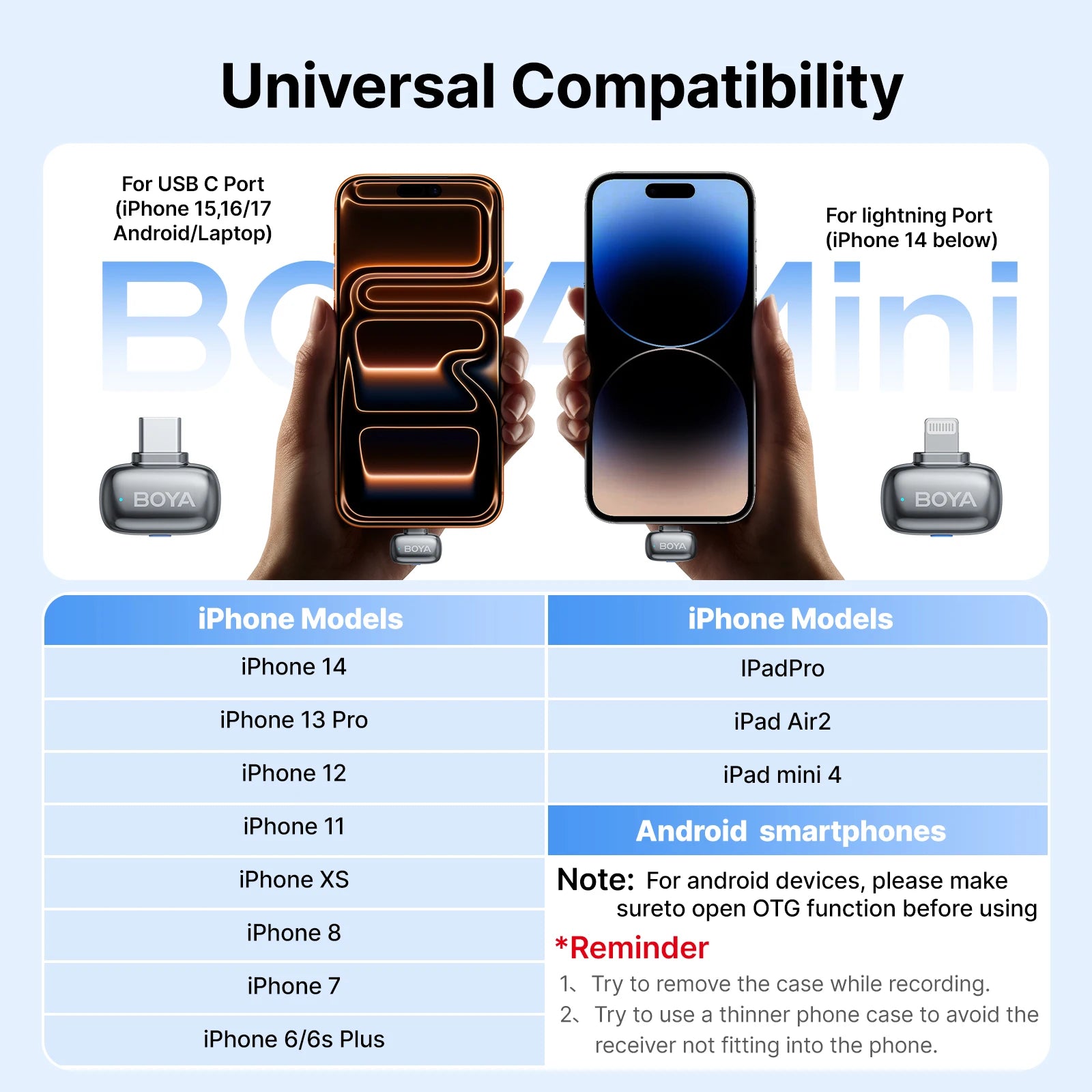 BOYA Mini 2 Pro | Studio-Grade AI Noise-Canceling Wireless Microphone for iPhone & USB-C