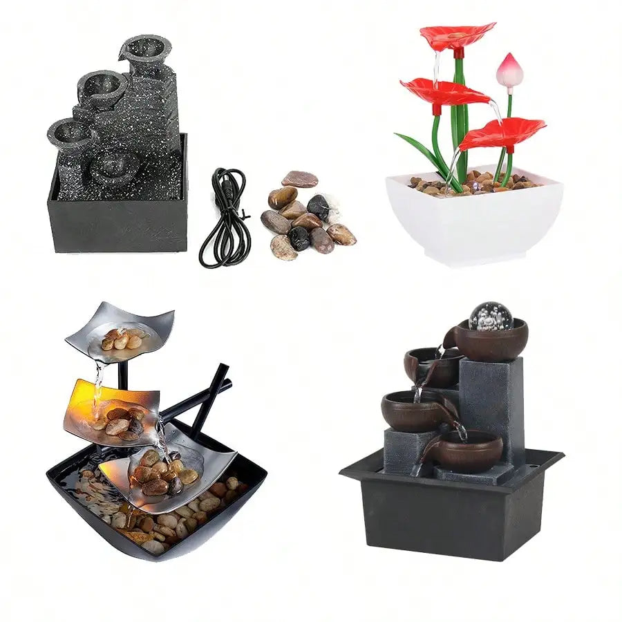 Miniature Zen Garden Tabletop Fountain – Relaxing 3-Tier LED Waterfall