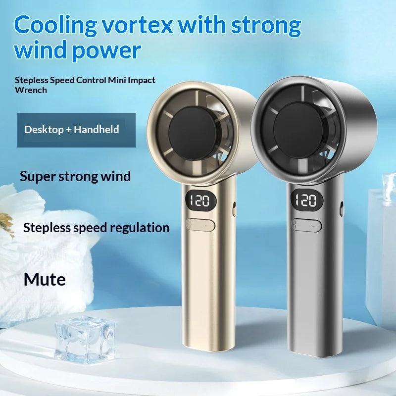 Bladeless Turbine Handheld Fan — Stepless Speed Control Portable Mini Fan with LED Display for Travel and Daily Use