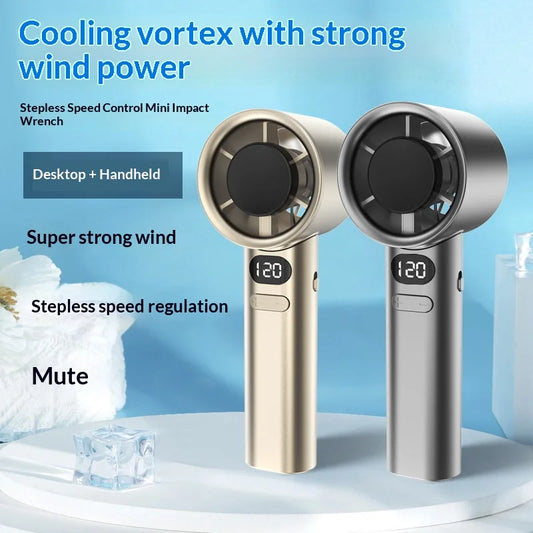 Bladeless Turbine Handheld Fan — Stepless Speed Control Portable Mini Fan with LED Display for Travel and Daily Use