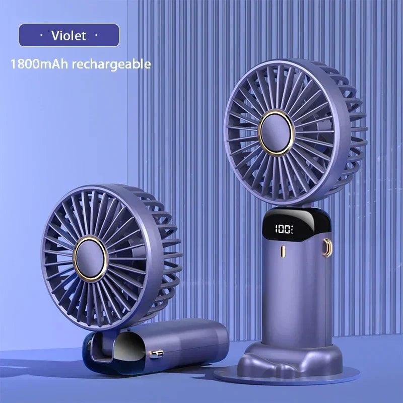 5-Speed Handheld and Neck Fan — USB Rechargeable Portable Fan with Digital Display for Travel, Office, and Outdoors