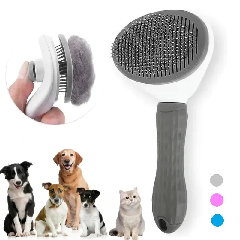 Self-Cleaning Pet Slicker Brush — One-Click Hair Removal for Dogs & Cats | Soft Bristle Grooming Tool for All Coat Types