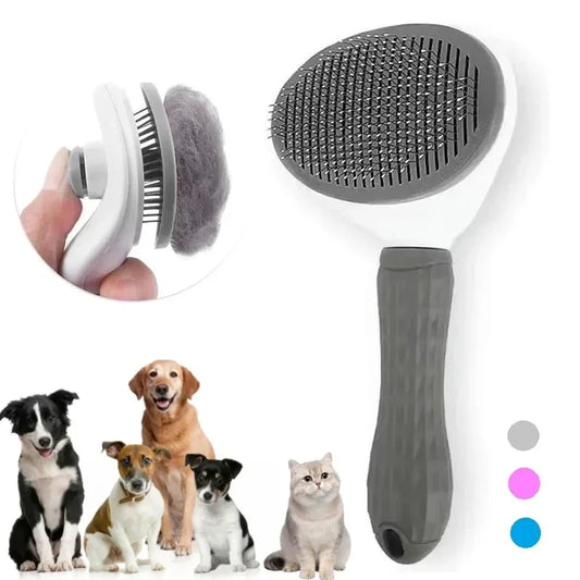 Self-Cleaning Pet Slicker Brush — One-Click Hair Removal for Dogs & Cats | Soft Bristle Grooming Tool for All Coat Types