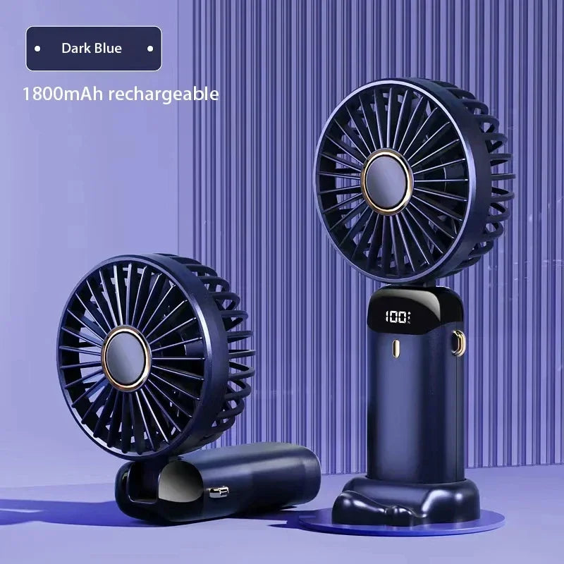 5-Speed Handheld and Neck Fan — USB Rechargeable Portable Fan with Digital Display for Travel, Office, and Outdoors