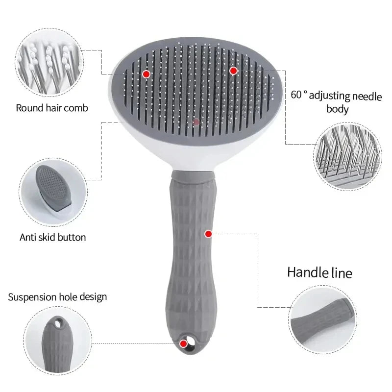 Self-Cleaning Pet Slicker Brush — One-Click Hair Removal for Dogs & Cats | Soft Bristle Grooming Tool for All Coat Types