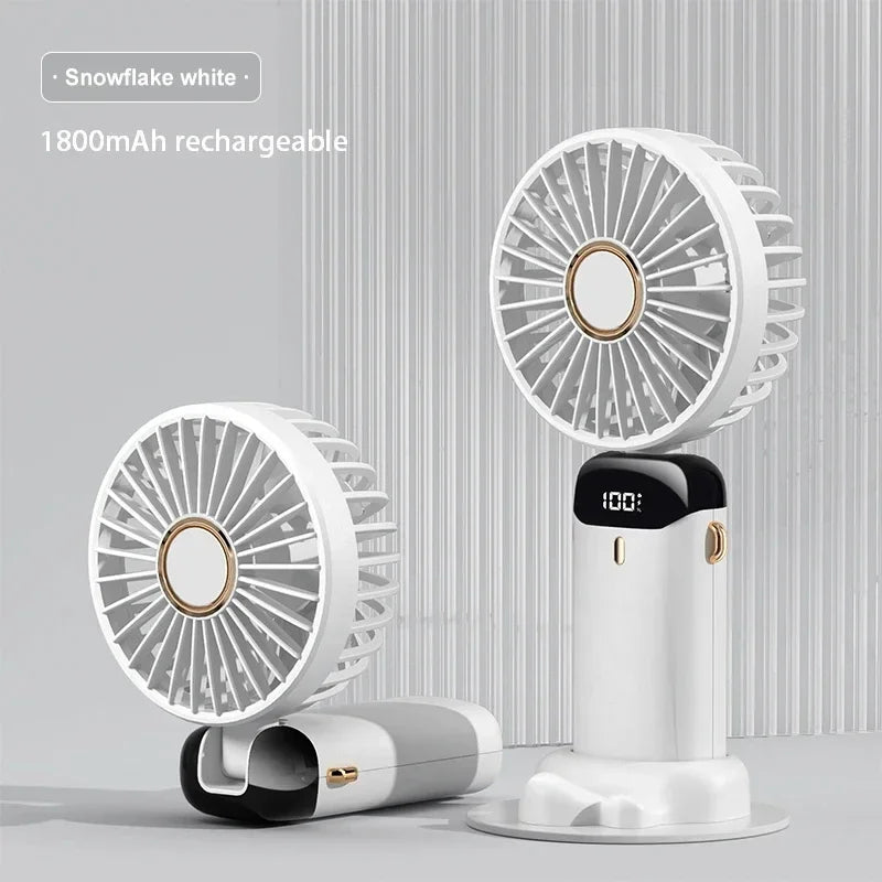 5-Speed Handheld and Neck Fan — USB Rechargeable Portable Fan with Digital Display for Travel, Office, and Outdoors