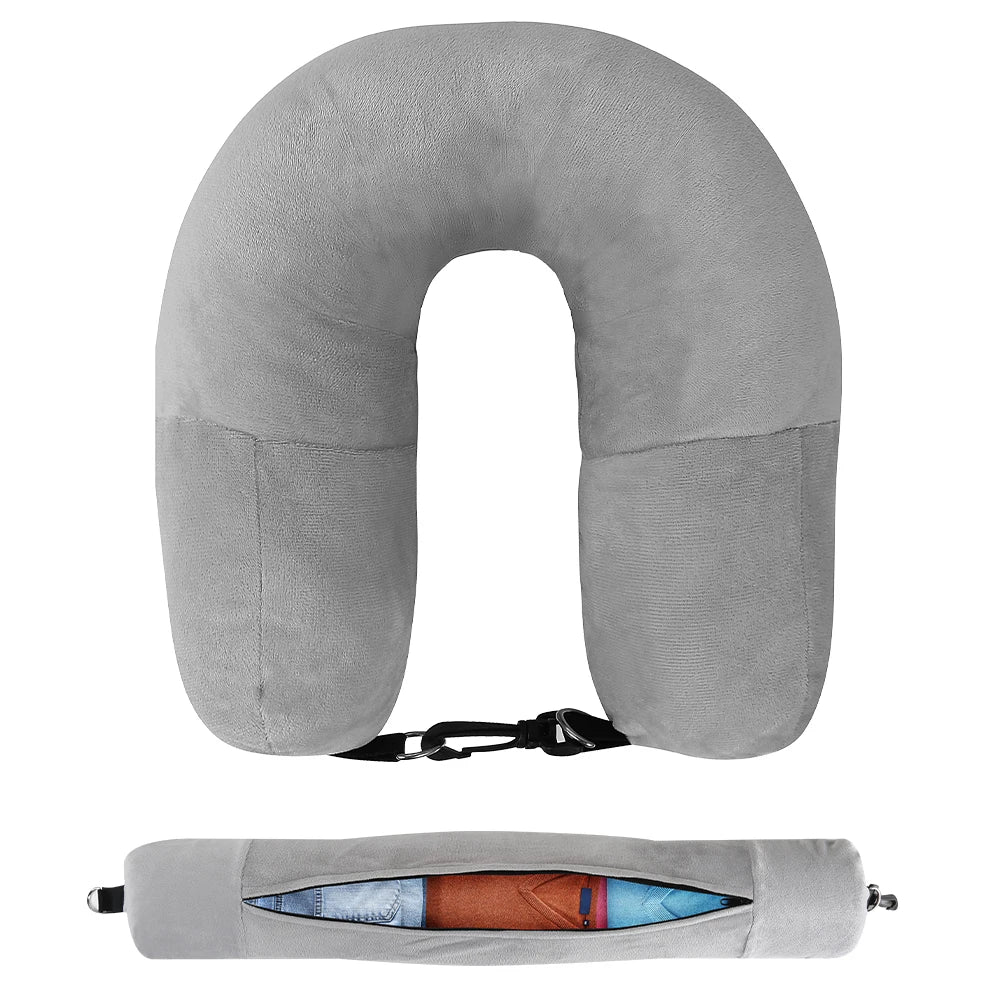 Travel Neck Pillow Set with Eye Mask and Carry Bag — Memory Foam Support Pillow for Flights, Trains, and Long Trips