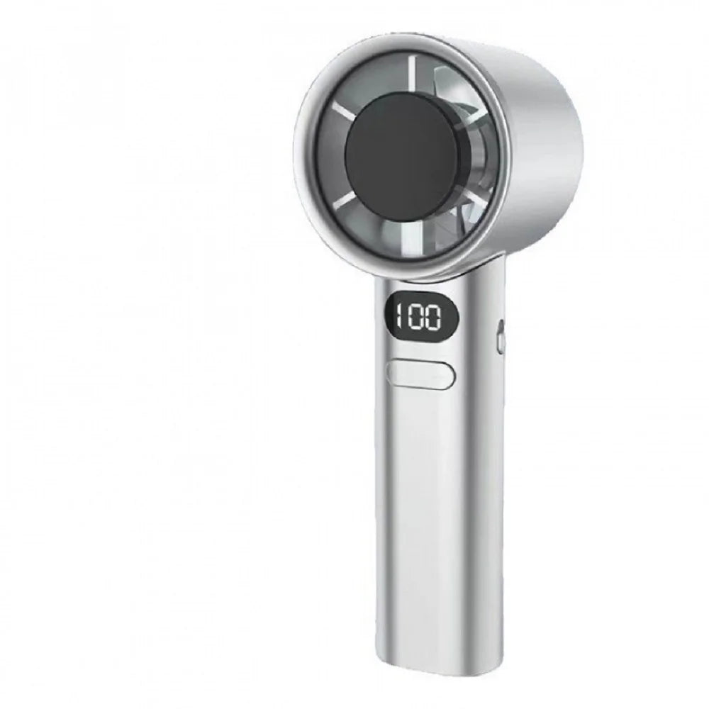Bladeless Turbine Handheld Fan — Stepless Speed Control Portable Mini Fan with LED Display for Travel and Daily Use