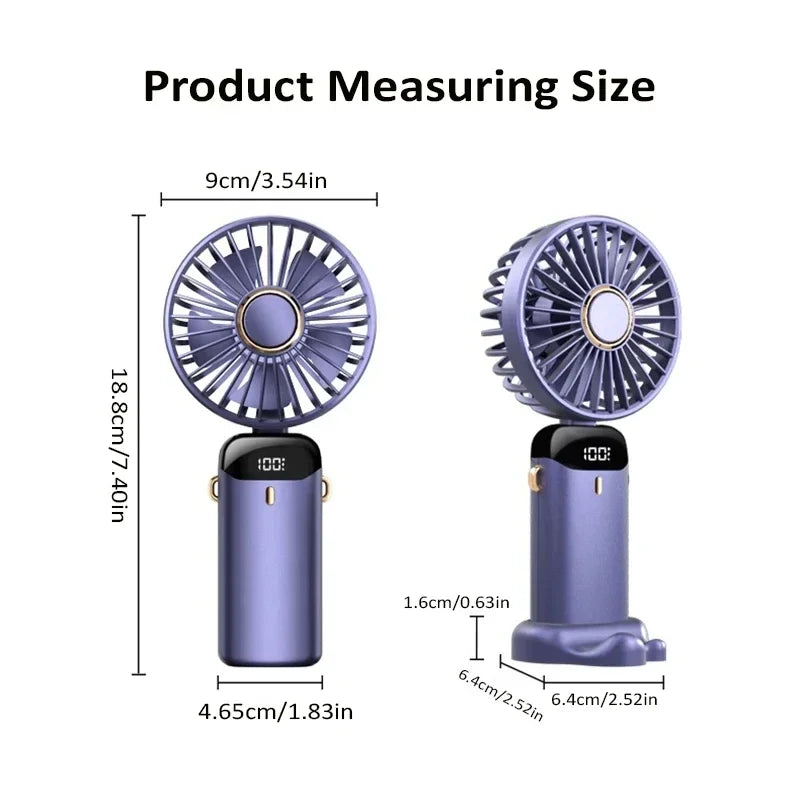 5-Speed Handheld and Neck Fan — USB Rechargeable Portable Fan with Digital Display for Travel, Office, and Outdoors