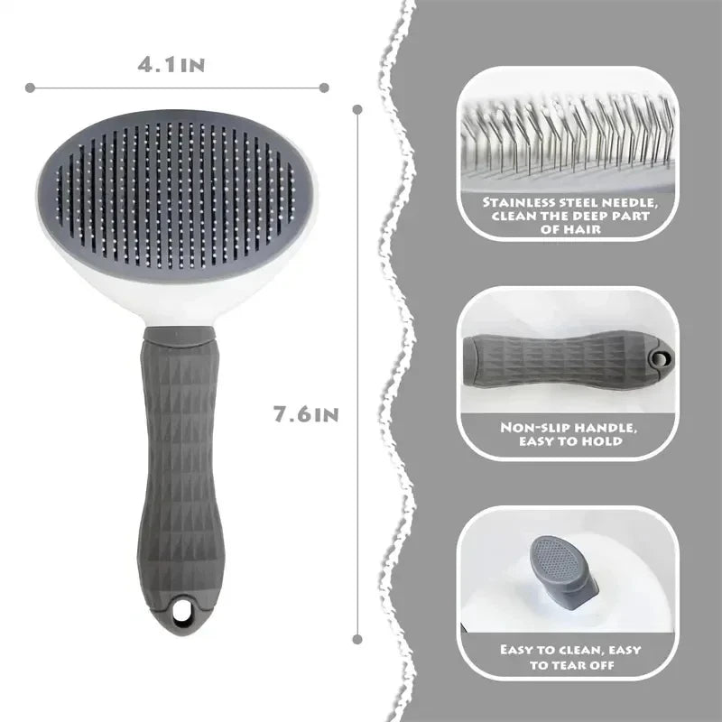 Self-Cleaning Pet Slicker Brush — One-Click Hair Removal for Dogs & Cats | Soft Bristle Grooming Tool for All Coat Types