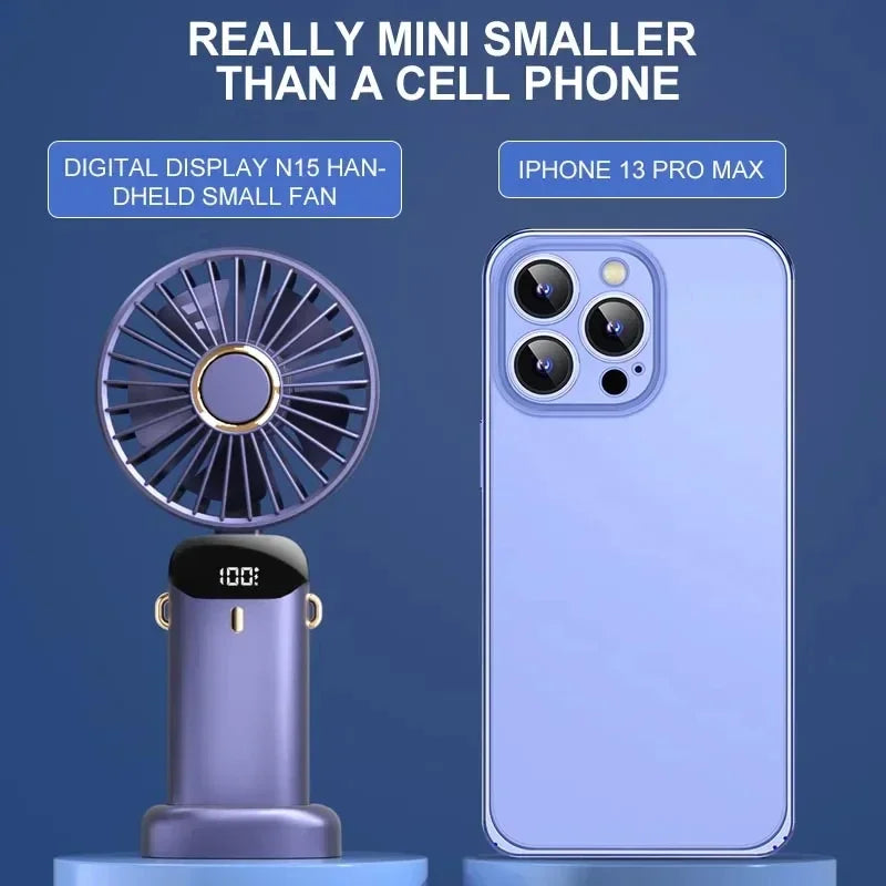 5-Speed Handheld and Neck Fan — USB Rechargeable Portable Fan with Digital Display for Travel, Office, and Outdoors
