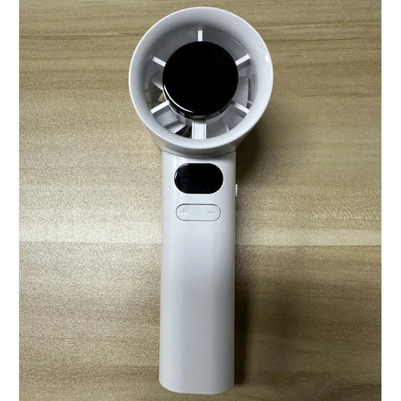 Bladeless Turbine Handheld Fan — Stepless Speed Control Portable Mini Fan with LED Display for Travel and Daily Use