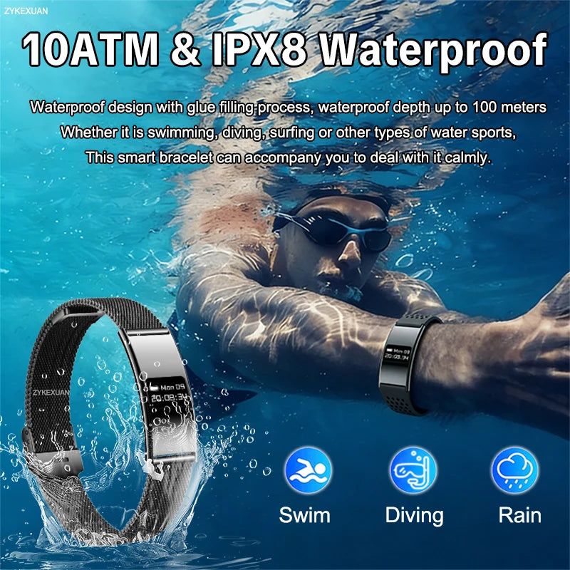 Ultra-Slim Smart Fitness Tracker Bracelet — Heart Rate Sleep Monitor 10ATM Waterproof