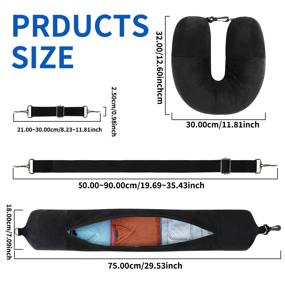 Travel Neck Pillow Set with Eye Mask and Carry Bag — Memory Foam Support Pillow for Flights, Trains, and Long Trips