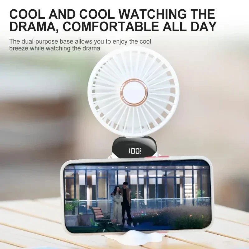 5-Speed Handheld and Neck Fan — USB Rechargeable Portable Fan with Digital Display for Travel, Office, and Outdoors
